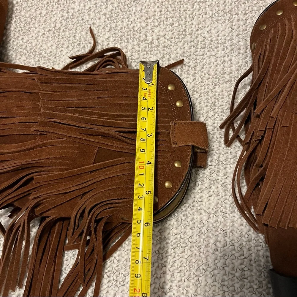 Smoky Mountain Wisteria Suede Studded Kids Brown Western Cowboy Fringe Boots 4